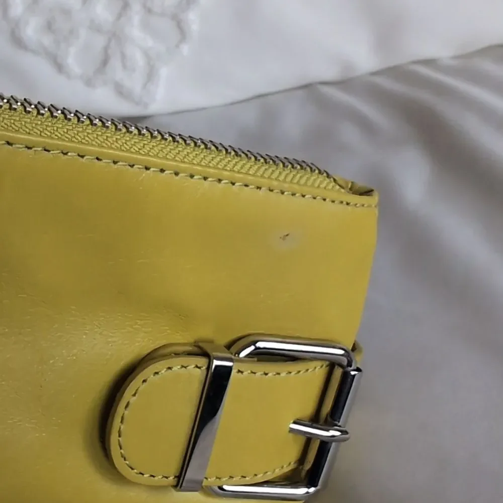 Banana Republic Chartreuse Leather Small Clutch Bag With Chrome Buckle Detail